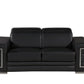 71" Black And Silver Genuine Leather Loveseat