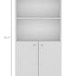 71" White Wood Three Tier Bookcase with Two Doors