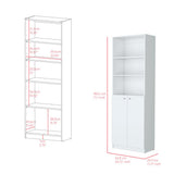71" White Wood Three Tier Bookcase with Two Doors