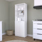 71" White Wood Three Tier Bookcase with Two Doors