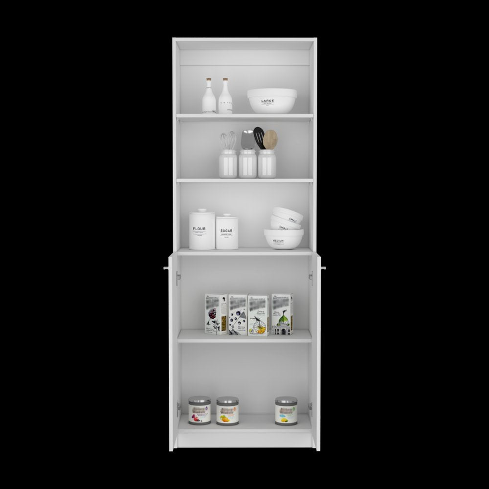 71" White Wood Three Tier Bookcase with Two Doors
