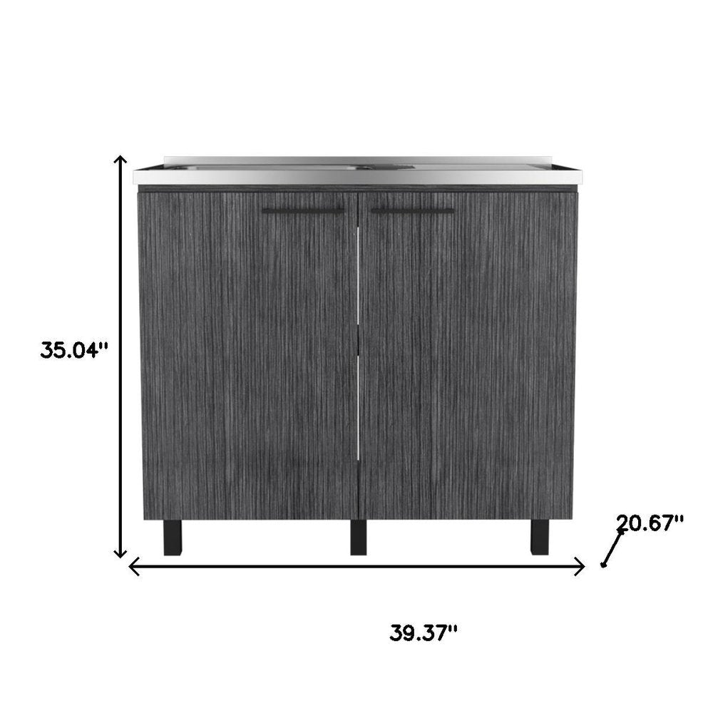 35" X 39" Dark Gray And Silver Stainless Steel and Wood Utility Cabinet With Sink