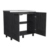 35" X 39" Dark Gray And Silver Stainless Steel and Wood Utility Cabinet With Sink