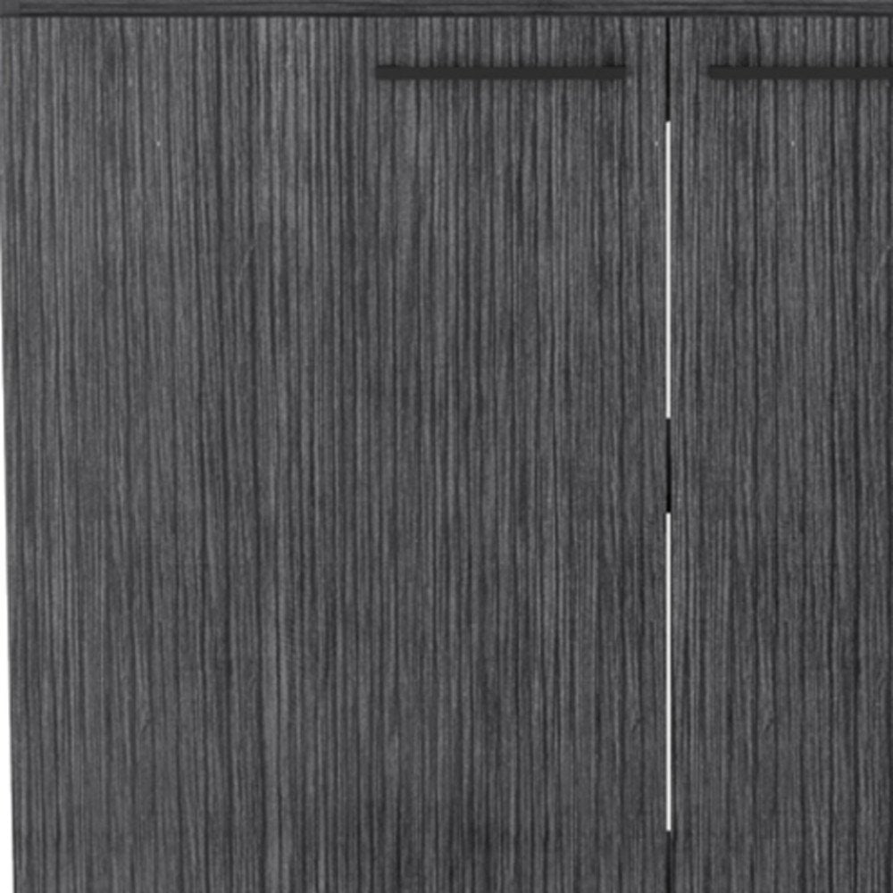 35" X 39" Dark Gray And Silver Stainless Steel and Wood Utility Cabinet With Sink
