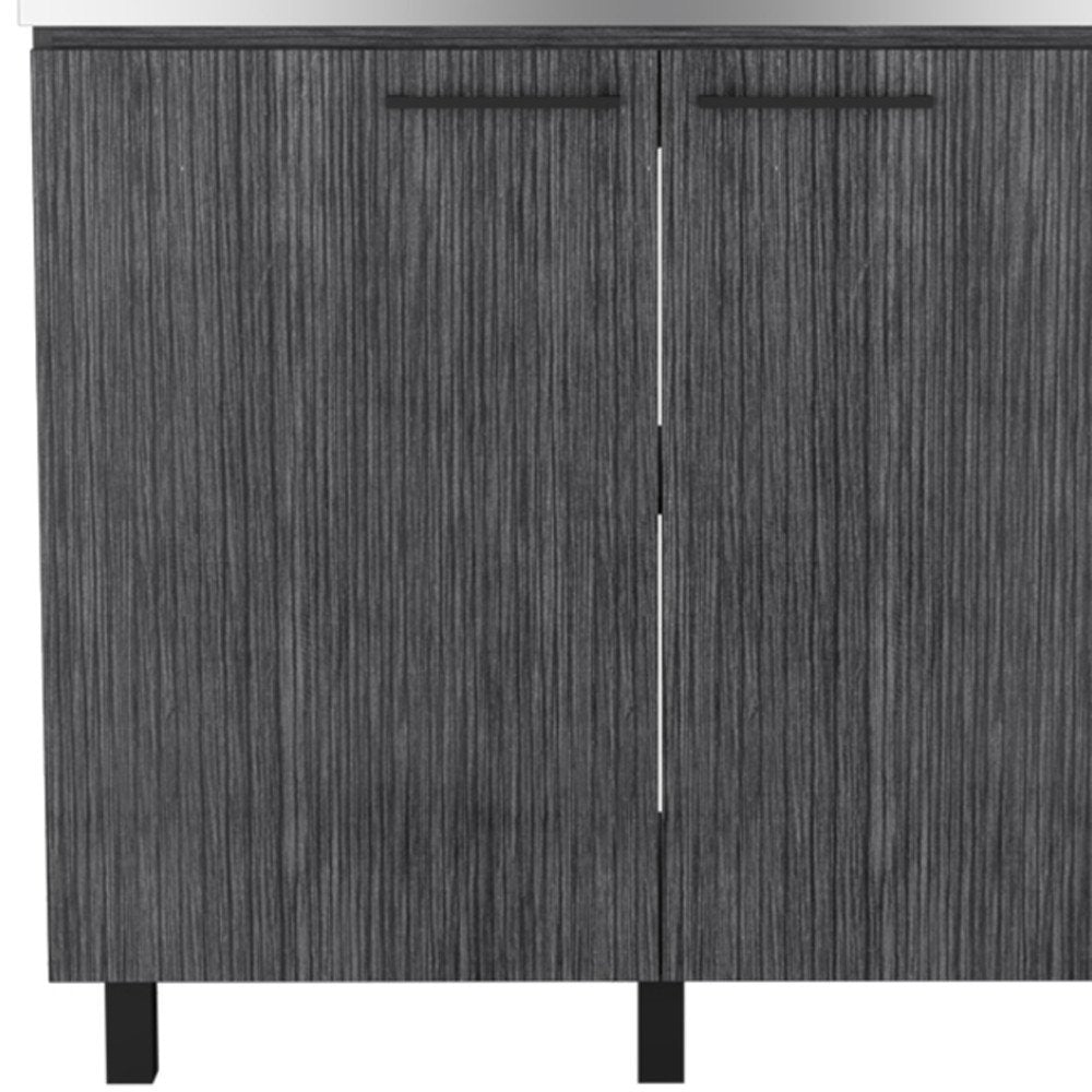 35" X 39" Dark Gray And Silver Stainless Steel and Wood Utility Cabinet With Sink