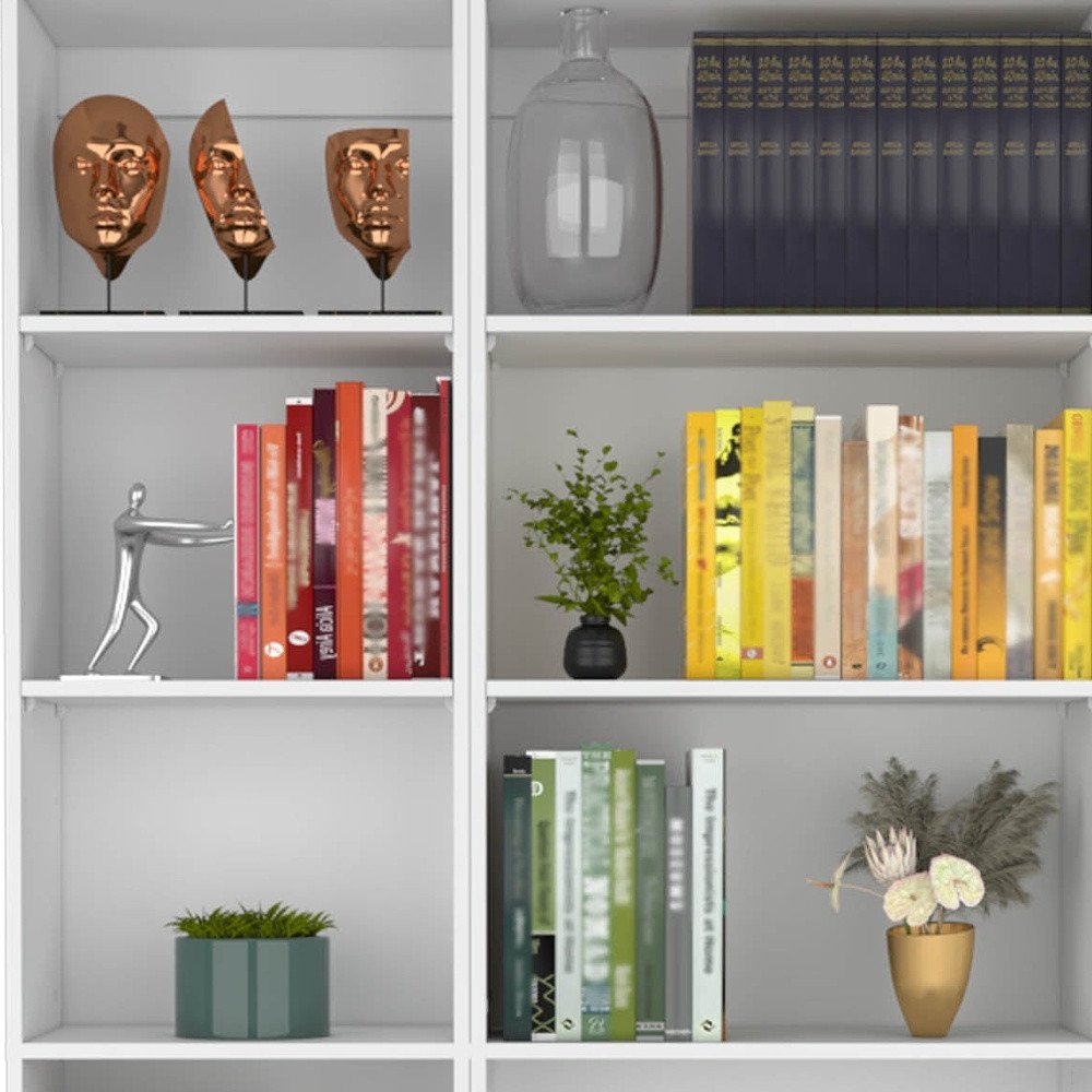 Set of Two White Wood Five Tier Modular Bookcase