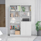 Set of Two White Wood Five Tier Modular Bookcase with Two Doors