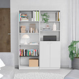Set of Two White Wood Five Tier Modular Bookcase with Two Doors