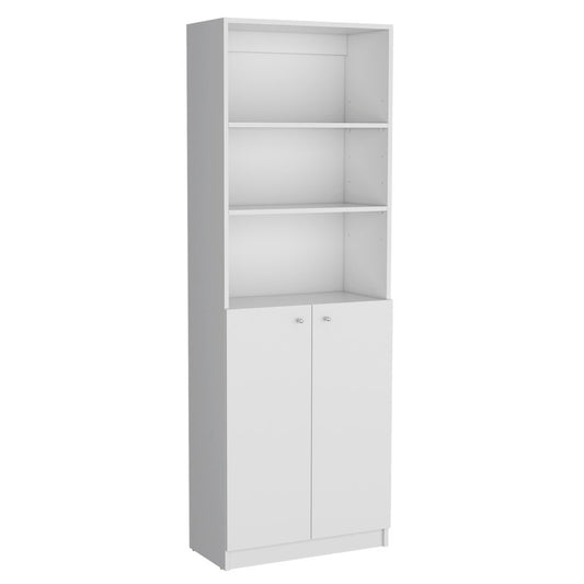 Set of Two White Wood Five Tier Modular Bookcase with Two Doors