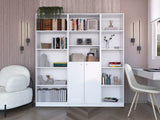 Set of Three White Wood Five Tier Modular Bookcase with Two Doors