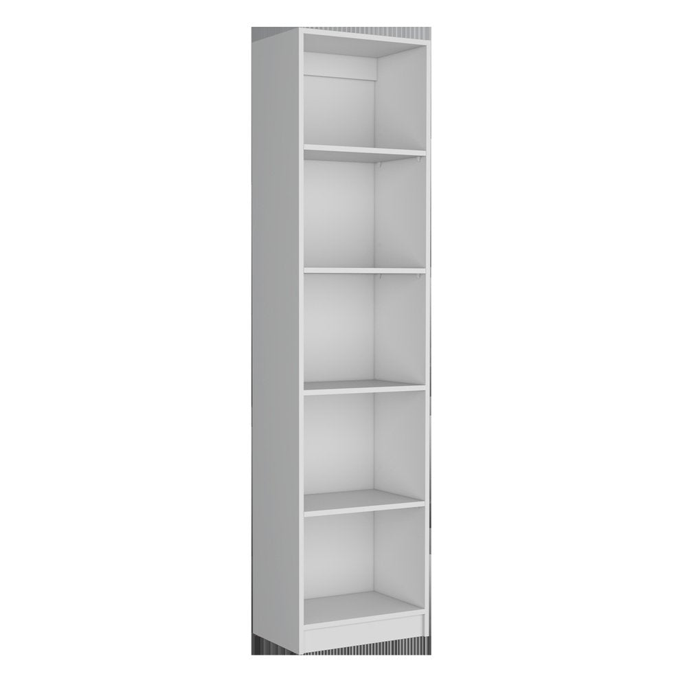 Set of Three White Wood Five Tier Modular Bookcase with Two Doors