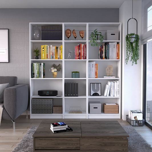 Set of Three White Wood Five Tier Modular Bookcase