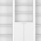 Set of Three White Wood Five Tier Modular Bookcase with Two Doors