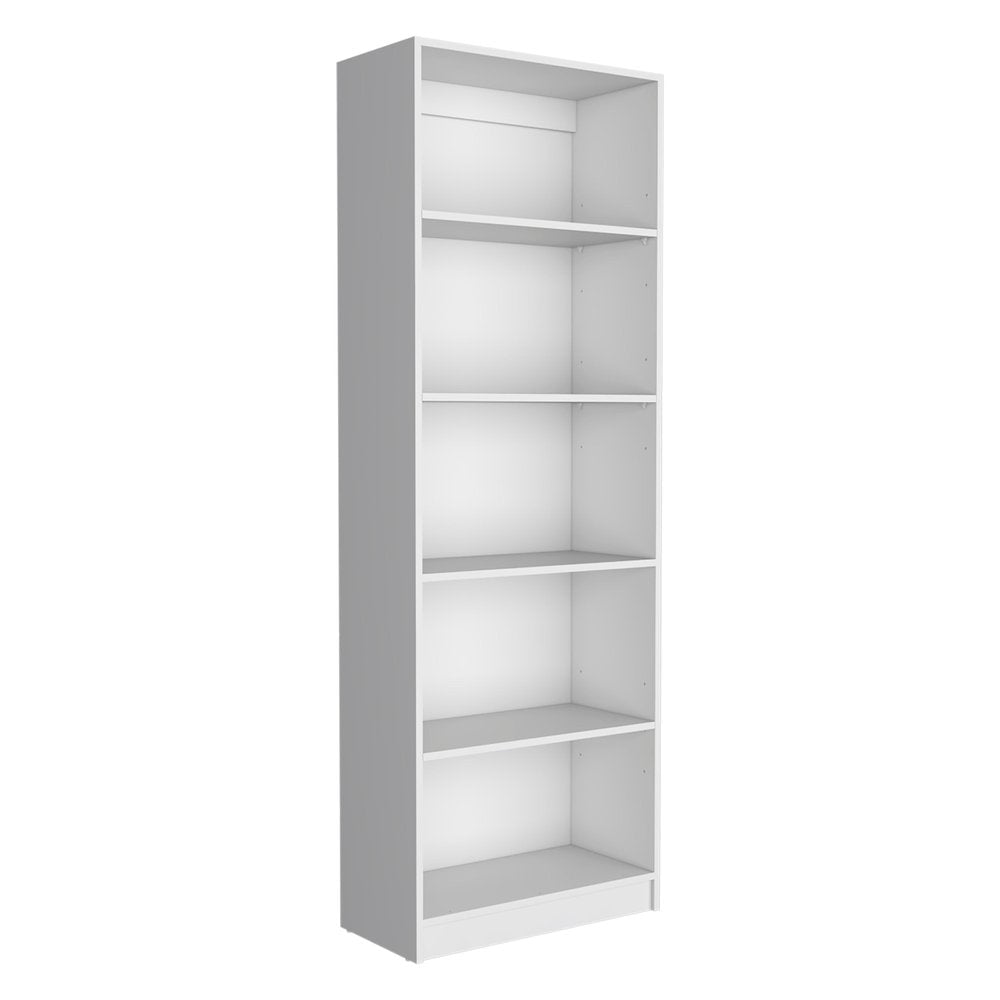 Set of Three White Wood Five Tier Modular Bookcase with Two Doors