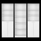 Set of Three White Wood Five Tier Modular Bookcase with Four Doors
