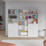 Set of Three White Wood Five Tier Modular Bookcase with Four Doors