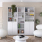 Set of Three White Wood Five Tier Modular Bookcase with Four Doors