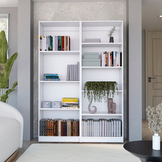 Set of Two White Wood Nine Tier Modular Bookcase