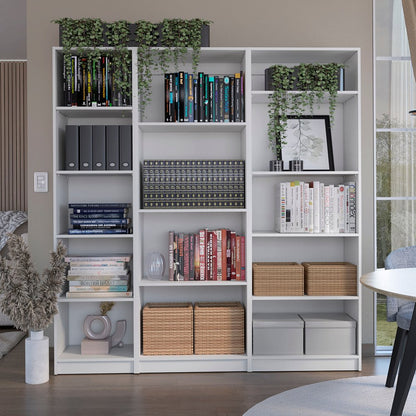 Set of Three White Wood Fourteen Tier Modular Bookcase