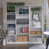 Set of Three White Wood Fourteen Tier Modular Bookcase