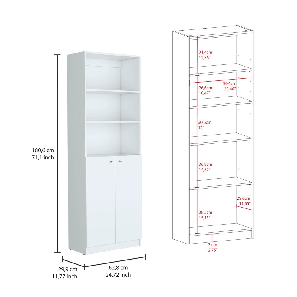 Set of Three White Wood Twelve Tier Modular Bookcase with Two Doors
