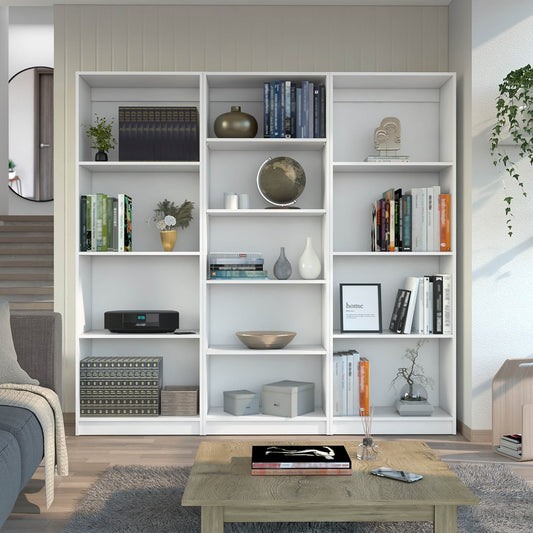 Set of Three White Wood Thirteen Tier Modular Bookcase