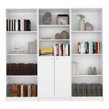 Set of Three White Wood Eleven Tier Modular Bookcase with Two Doors