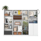 Set of Four White Wood Seventeen Tier Modular Bookcase with Two Doors
