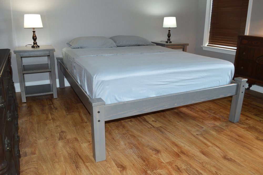 Gray Solid Wood Full Bed Frame
