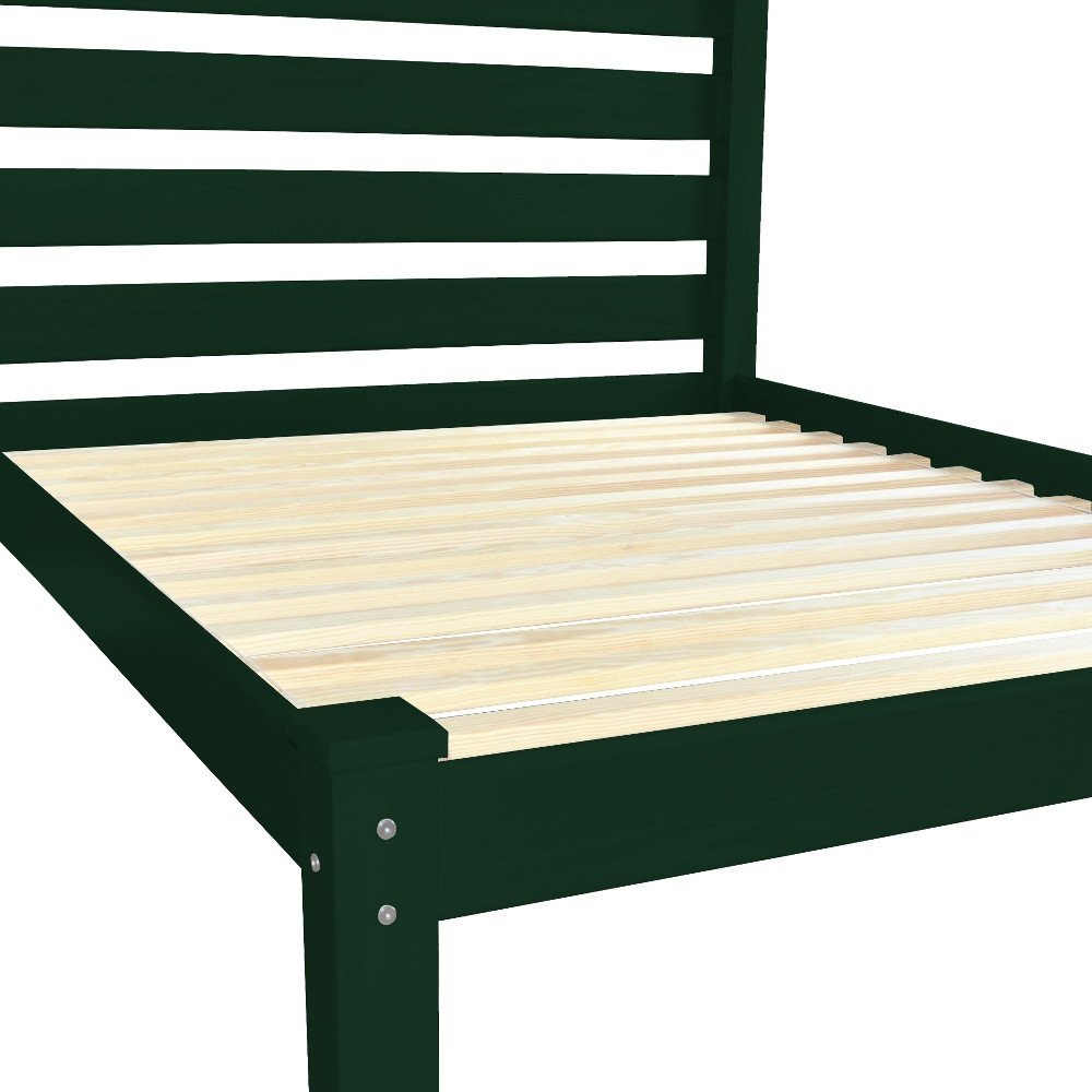Dark Green Solid Wood Full Bed Frame