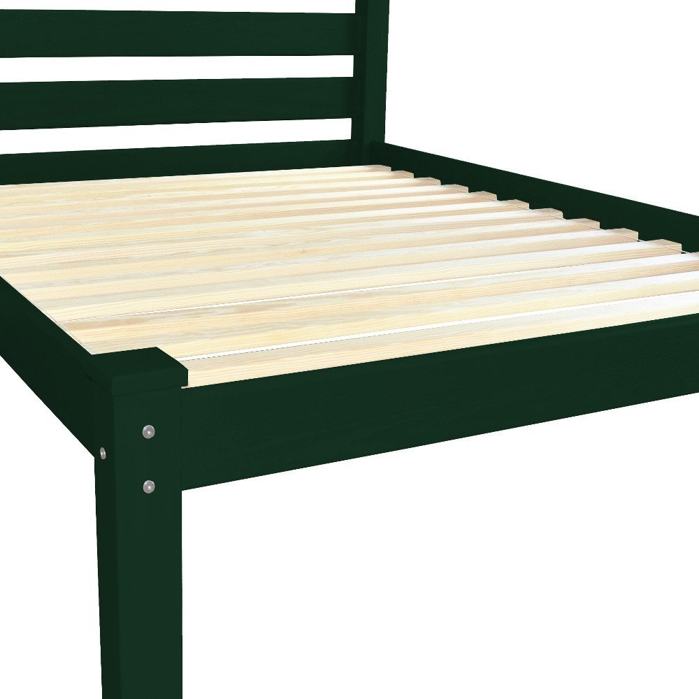 Dark Green Solid Wood Queen Bed Frame