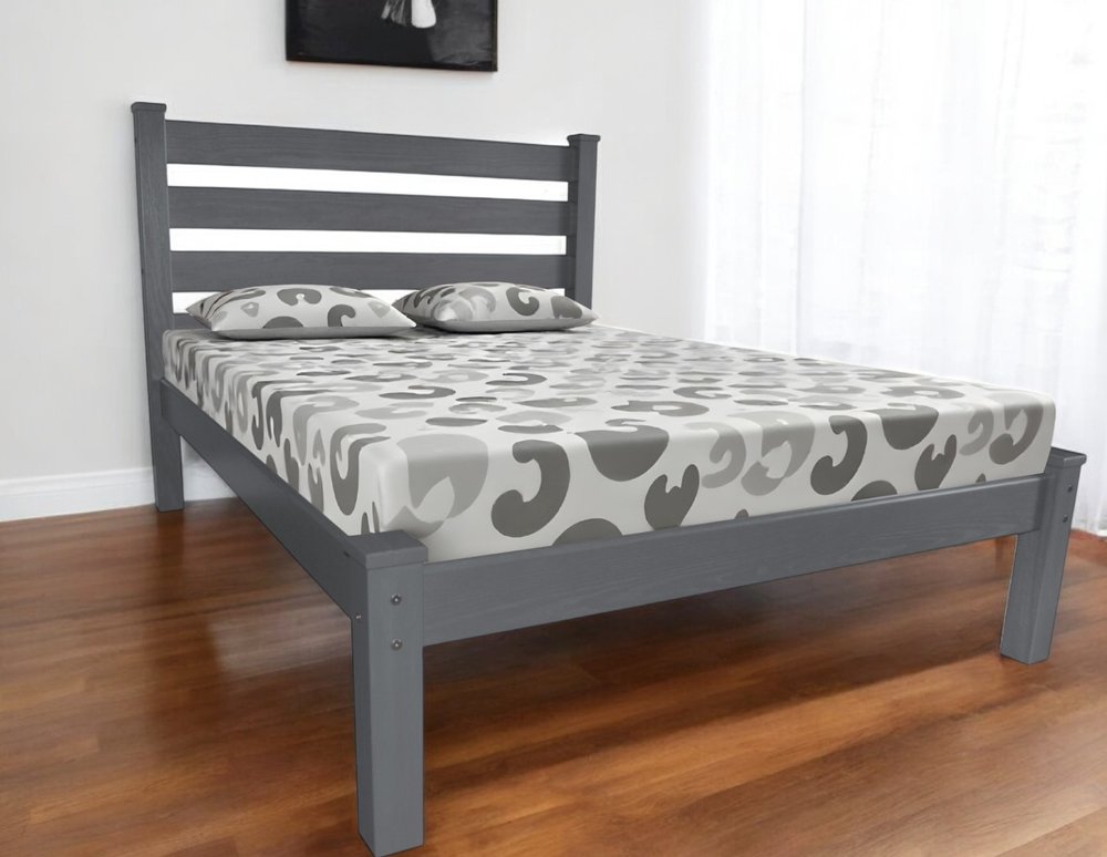 Gray Solid Wood Queen Bed Frame