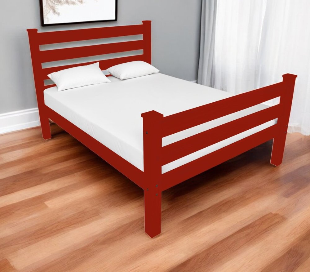 Red Solid Wood Queen Bed Frame