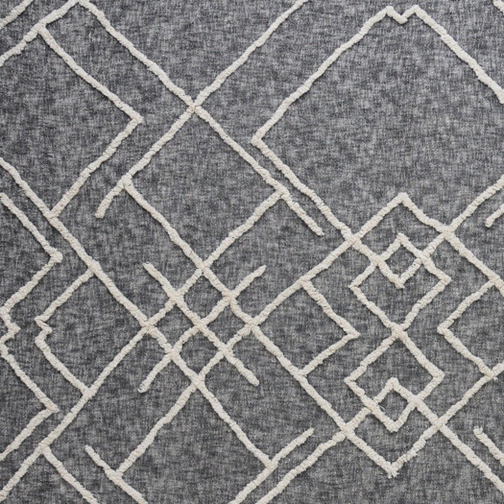 Charcoal and Off White Geometric King Cotton Coverlet With Fringe