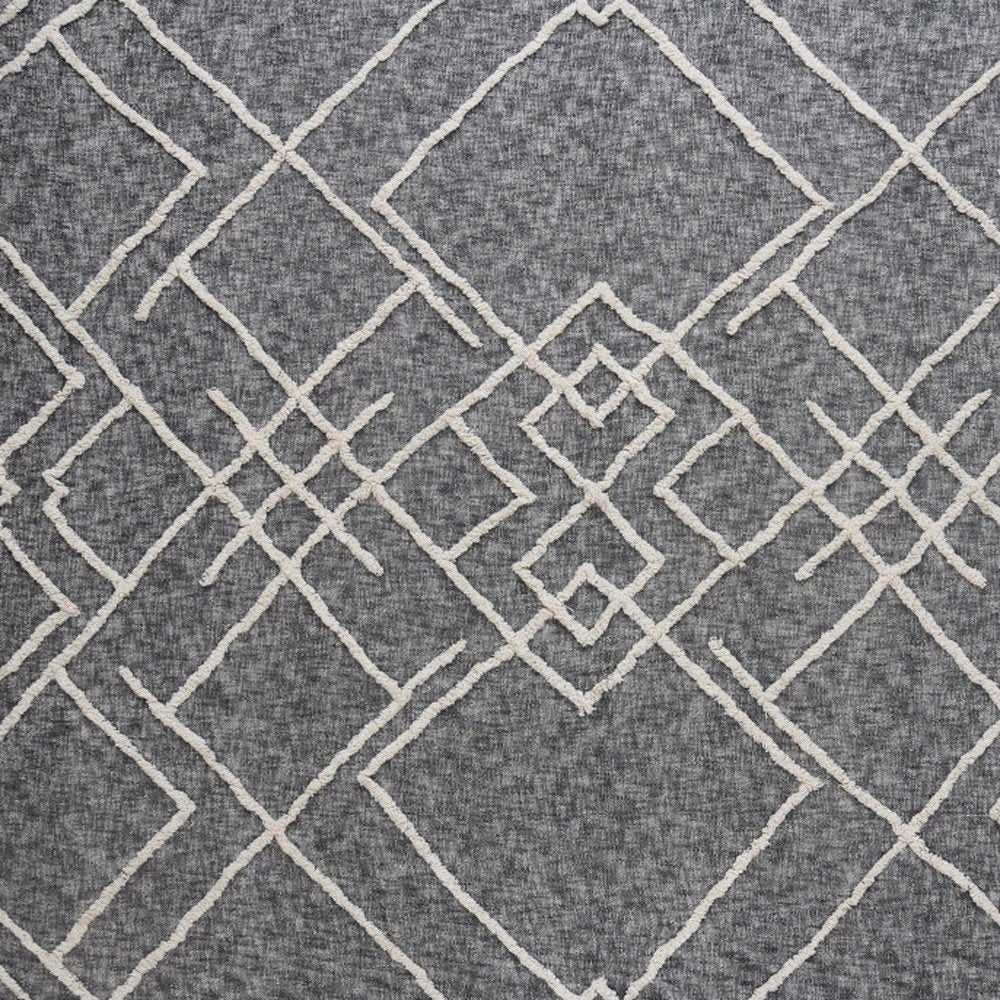 Charcoal and Off White Geometric King Cotton Coverlet With Fringe