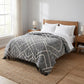 Charcoal and Off White Geometric King Cotton Coverlet With Fringe
