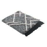 Charcoal and Off White Geometric King Cotton Coverlet With Fringe