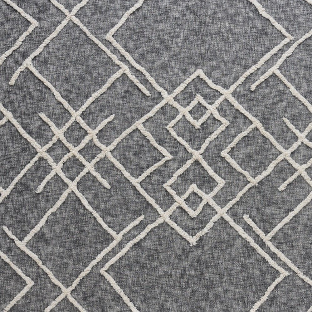 Charcoal and Off White Geometric Twin Cotton Coverlet With Fringe