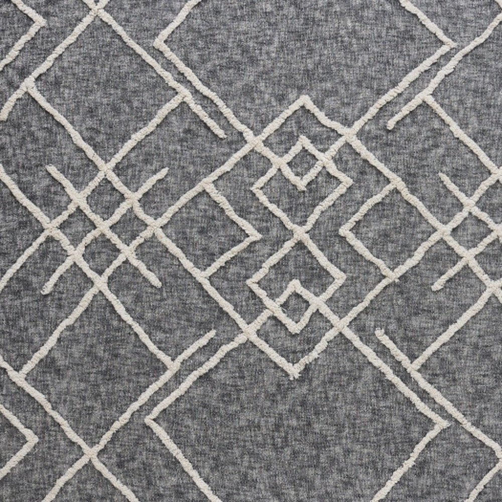 Charcoal and Off White Geometric Twin Cotton Coverlet With Fringe