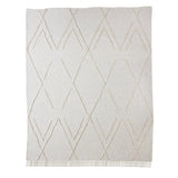 Ivory Geometric Twin Cotton Coverlet With Fringe
