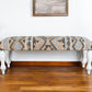 47" Beige Blue and White Geometric Cotton Blend Upholstered Bench