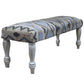 47" Beige Blue and White Geometric Cotton Blend Upholstered Bench
