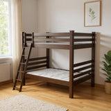 Brown Queen Over Queen Solid Wood Bunk Bed