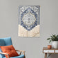 26" X 49" Blue And White Flower Floral Cotton Macrame Hanging Tapestry