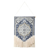 26" X 49" Blue And White Flower Floral Cotton Macrame Hanging Tapestry