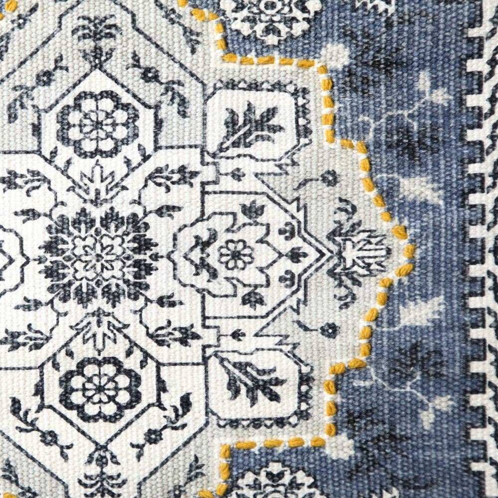 26" X 49" Blue And White Flower Floral Cotton Macrame Hanging Tapestry