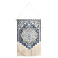 26" X 49" Blue And White Flower Floral Cotton Macrame Hanging Tapestry