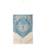 26" X 45" Blue Aqua And Ivory Flower Floral Cotton Macrame Hanging Tapestry