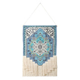 45" X 26" Blue Aqua And Ivory Flower Floral Cotton Macrame Hanging Tapestry