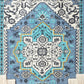 45" X 26" Blue Aqua And Ivory Flower Floral Cotton Macrame Hanging Tapestry